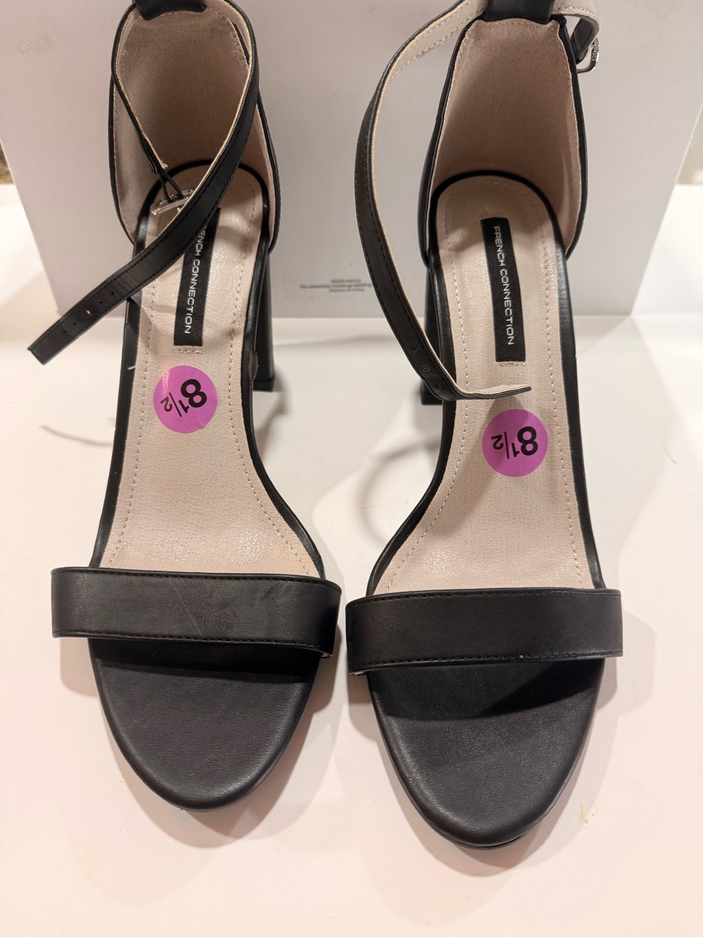 French Connection Black Ankle-Strap Block Heel Sandals